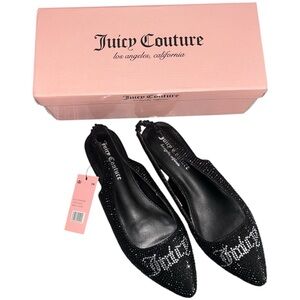 NWT New Juicy Couture Pisces Black Rhinestone Bling Slingback Flats 9